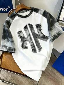 Manfinity Joysei Men's Black White Gradient Printed Raglan T-Shirt ,Perfect For Outdoor Trips, Friend Gatherings, Dates & Daily Wear, Fits Guys - Multicolor - View 4