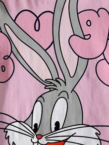 LOONEY TUNES X SHEIN Tween Girl Letter & Cartoon Graphic Pink Round Neck Short Sleeve T-Shirt - White - View 4