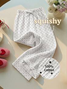SHEIN 少女腰部繫帶寬腿寬鬆休閒長褲 - 白色 - 查看 4