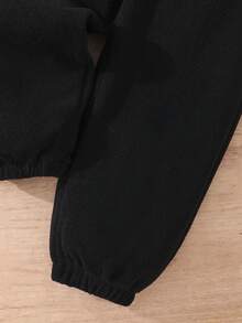 SHEIN Setelan 2 Potong Sweatshirt dan Celana Olahraga Kasual Musim Gugur/Dingin untuk Anak Laki-Laki - Hitam - View 6