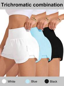 SHEIN Velisys Women's Simple Versatile Pocket Sports Shorts 3pcs Set For Running And Fitness - Multicolor - View 1