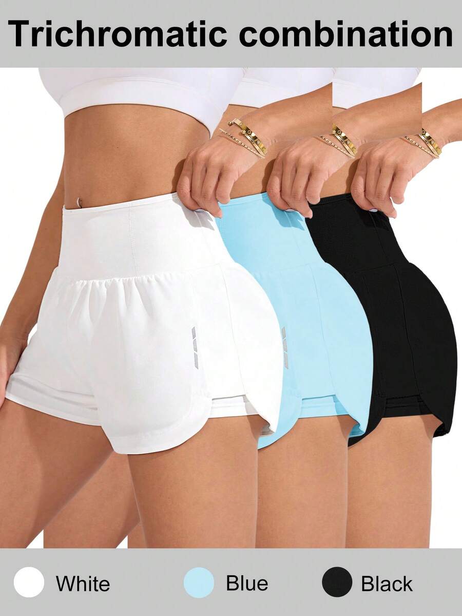 SHEIN Velisys Women's Simple Versatile Pocket Sports Shorts 3pcs Set For Running And Fitness - Multicolor - View 1