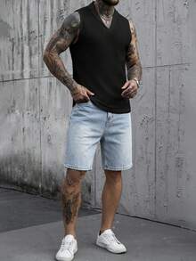 SLATEMANN Men's Solid Color Casual Versatile Daily Commute Tank Top, Holiday - Black - View 3