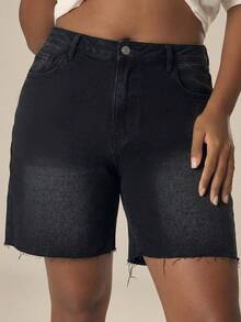 MUSERA Plus Size Longline Denim Shorts Spring Summer Cute Cosy Cottage Core Spring Dew - Black - View 5