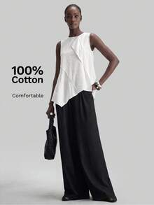 Ontre Top blanco cómodo para mujer con diseño asimétrico, estilo bohemio casual para todas las estaciones, ropa de vacaciones para la playa, estilo urbano moderno de otoño - Blanco - Ver 2