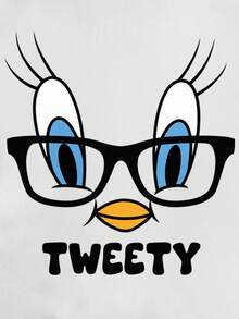 LOONEY TUNES X SHEIN 女士夏季卡通图案短款 T 恤 - 白色 - 查看 4
