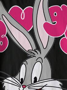 LOONEY TUNES X SHEIN Tween Girls' Casual Rabbit Print & Striped Patchwork Round Neck Short Sleeve T-Shirt, Summer - White - View 5