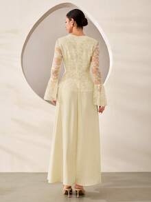 Graceveil Waist-Cinching Fitted Elegant Elegant Flared Solid Color Daily Women's Arabian Dress - Yellow - View 3