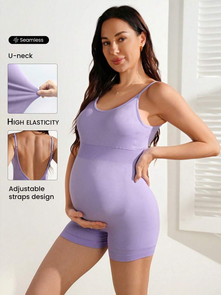 SHEIN Seamless Sports Yoga Camisole & Shorts Set/Backless Design/Fashionable & Sexy/Adjustable Straps/Fitness Yoga/Comfortable/Versatile - Mauve Purple - View 1