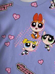 THE POWERPUFF GIRLS X SHEIN 女婴休闲卡通印花上衣，夏季 - 白色 - 查看 4