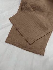 Selamara Linen Comfortable Fabric Drawstring 7/10 Harem Pants - Khaki - View 4