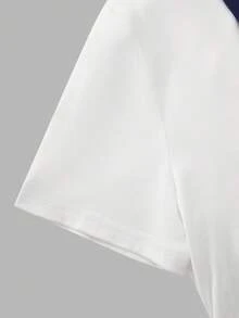 SHEIN 青少年女孩騎士印花翻領短袖T恤與短褲休閒套裝 - 彩色 - 查看 6