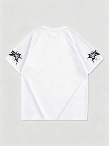 ROMWE MEN Camiseta de manga corta casual y versátil con cuello redondo y estampado de anime para hombre, adecuada para primavera y verano - Blanco - Ver 2