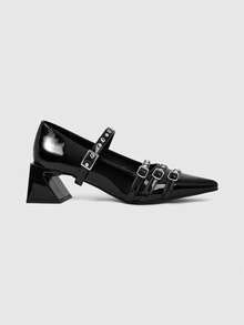 ROMWE Grunge Punk Elegant Pointed Toe Chunky Heel Lacquer Leather Pumps For Christmas Y2K 2000s Style - Woohoo - View 6