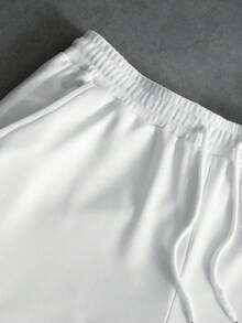 PAVTROS Men's Plus Size Embroidered Casual Versatile Drawstring Waist Pocket Shorts - White - View 5