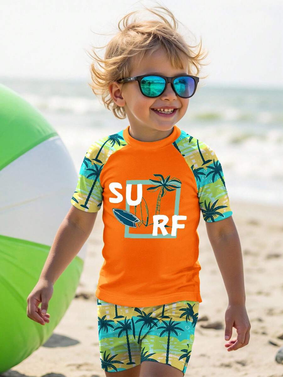 Bubblio Young Boy Casual Loose Fit Round Neck Short Sleeve T-Shirt And Shorts Swimwear Set, Suitable For Summer - Multicolor - View 1