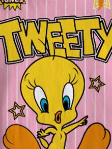LOONEY TUNES X SHEIN Tween Girls' Striped Letter & Cartoon Print Casual Versatile Daily Wear Short Sleeve T-Shirt - White - View 5
