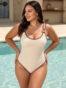Swim Chiccia 2026 New Women's Summer Fashion One-Piece Swimsuit, Round Neck, Metal Hardware, Special Fabric, Slimming And Body-Flattering, Beach Vacation Sports Swimwear - Apricot - View 5