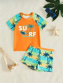 Bubblio Young Boy Casual Loose Fit Round Neck Short Sleeve T-Shirt And Shorts Swimwear Set, Suitable For Summer - Multicolor - View 5
