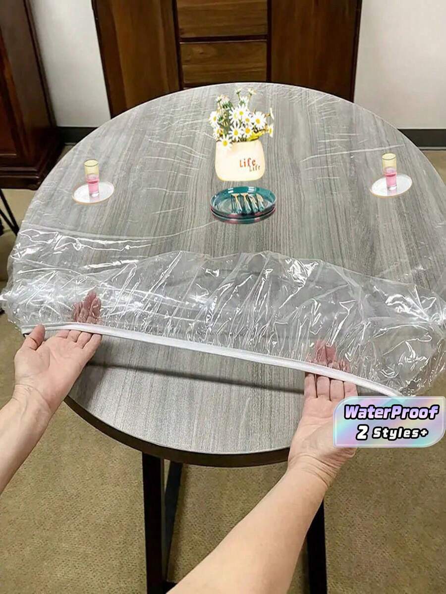 Taplak Meja Bundar PVC Kaca Lembut, Tahan Air, Tahan Minyak, Tahan Panas, Tidak Perlu Dicuci, Alas Meja Transparan, Kain Meja, Taplak Meja Rumah - transparan - View 1