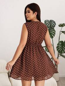 Solflare Plus Size Women's Brown Pleated Casual 90s 90s 90s 90s 1950s Vintage Party Vacation Vacation Vacation Vacation Vacation Dress Summer - Multicolor - View 2