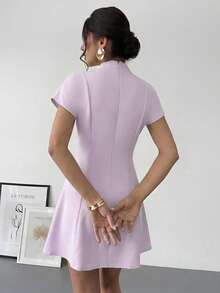 Aloruh Ruched Commuter A-Line Mini Dress - Lilac Purple - View 8