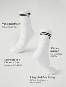 GLOWMODE 3 Paar Baumwolle Vintage-gestreifte Socken, weicher belüfteter Maschenstoff mit Jacquard-Logo, zum Training oder für den täglichen lässigen Gebrauch - Weiss - Übersicht 5