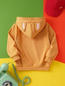 LOONEY TUNES X SHEIN Young Girl Cute Rabbit Ear Design Graphic Sweatshirt, Cartoon Adorable Casual Style, Suitable For Spring Autumn Winter - Camel - View 2