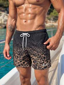 Manfinity Swimmode Men's Summer Beach Comfortable Breathable Drawstring Leopard Print Colorblock Beach Shorts Holiday / Vacation / Beach / Hawaii / Tropical / Swim /  Ba - Multicolor - View 3