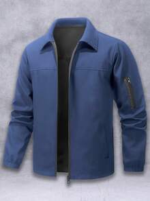 Manfinity Homme Men's Solid Color Decorative Zipper Long Sleeve Fashion Jacket - Royal Blue - View 4