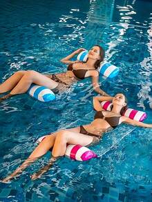 1 Pack Inflatable Pool Float For Adults Water Hammock Lounge Chair Mesh Bed Summer Swimming Pool Lake Beach Raft Relaxation Floating Mat With Pillow - Light Blue - View 5