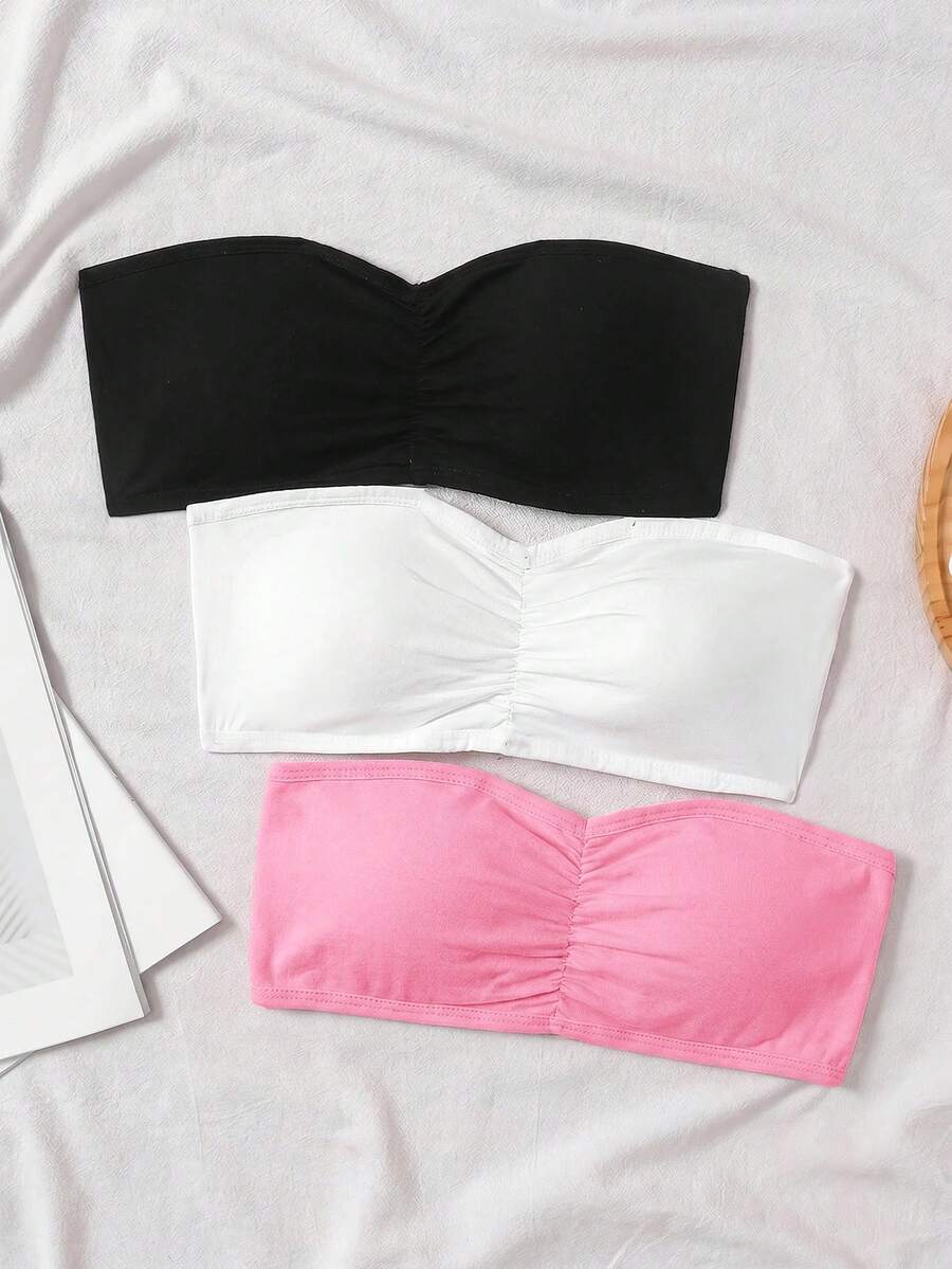 SHEIN Tween Girl 3件組休閒抹胸內衣背心內搭衫,黑色、白色、淺灰色 - 彩色 - 查看 1