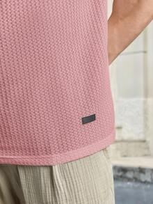HIMLAND Loose Fit Men's Solid Waffle Knit T-Shirt - Baby Pink - View 5