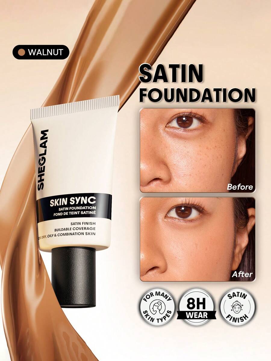 SHEGLAM Skin Sync Satin Foundation-Walnut - Walnut - View 1