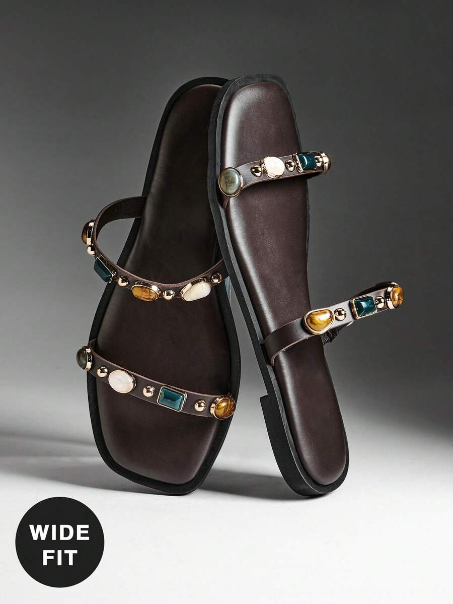 SHUZIA Sandal Kasual Wanita dengan Ukuran Lebar, Serbaguna untuk Pemakaian Sehari-hari - Coffee Brown - View 1