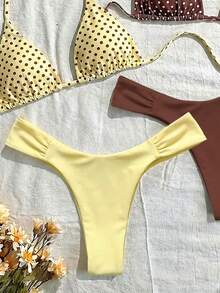 Swim Mod 女款夏季海灘波點掛脖綁帶性感比基尼三角泳褲 4 件組泳衣套裝 - 彩色 - 查看 6