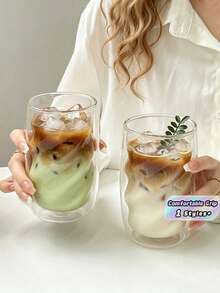 1PC 2pcs 4pcs Double Wall Insulated Glass Cup,Clear Dirty Cup, Creative American Coffee Mug, Home Tea Cup, Latte Glass - Clear - View 1