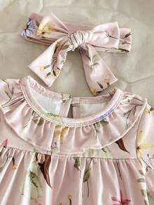SHEIN Set 3 pcs Pakaian Rumahan Bayi Baru Lahir Warna Pink Manis Lucu Motif Bunga Atasan Lengan Pendek dan Celana Panjang Terusan - Berwarna merah muda - View 4