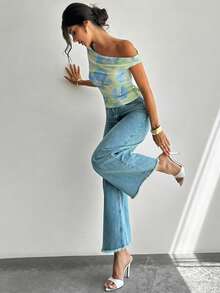 Firerie Women's Fitted Asymmetric One Shoulder Ruched Cropped Top - Green - View 3