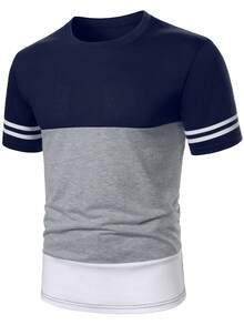 Calvornis Herren T-Shirt in Große Größen mit Farbblock-Patchwork und kurzen Ärmeln - Verschiedenfarbig - Übersicht 3