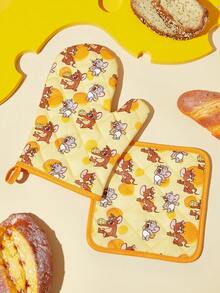 TOM & JERRY X SHEIN 1/2 PC Cute Cartoon Print Kitchen Insulation Set, Oven Gloves/Insulation Mat, A Must For Kitchen Baking, Effectively Isolating Heat Sources, Single/Combination - View 1