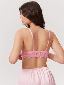 Elorette 1pc Pink Lace Sexy Cute Bandeau Bra For Women Lounge Hot Pink Summer - Pink - View 2
