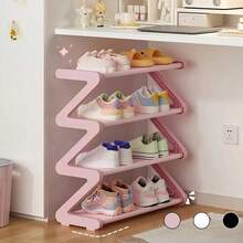 4-Tier Z-Shaped Shoe Rack, Durable Plastic Freestanding Storage Shelf, Curved Design, Multi-Functional Storage Rack, Easy To Assemble Floor-Standing Storage, No Tools Required, Compact Design, Suitable For Living Room Or Dorm, Stackable - Multicolor - View 11