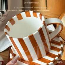 Hand-Painted Ceramic Coffee Cup & Plate Set - Nordic Vertical Stripes Mug, Creative Line Pattern Tea Breakfast Cup. Gift Box Packaging, Perfect Birthday & Holiday Gift For Family & Friends. - Multicolor - View 4
