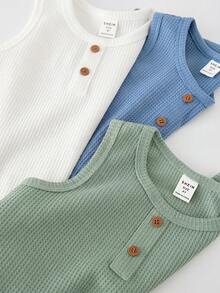 SHEIN 兒童買1送2，小男孩3件組舒適字母拼接休閒背心，適合戶外穿著 - 彩色 - 查看 4