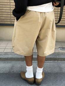 Manfinity Dauomo Men's Plus Size Solid Color Drawstring Waist Casual Versatile Daily Travel Shorts - Khaki - View 2