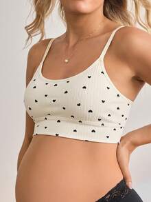 Moonlight&Mama Sweet Heart Print Nursing Tank Top Bra, Convenient Nursing Buckle Design Maternity Nursing Bra For Women - White - View 5