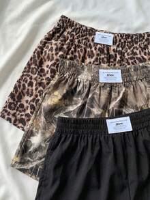 SHEIN EZwear Pantalones cortos casuales de talla grande, de unicolor, estampado de leopardo y gráfico, multicolor - Multicolor - Ver 7