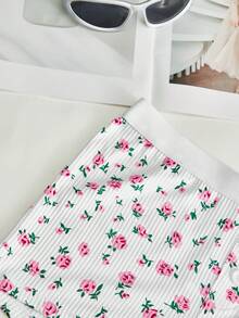 Lowkey Lull Ribbed Floral Bud Elastic Comfortable Minimalist Faux Fly Comfortable Women's Boxer Briefs - Multicolor - View 3