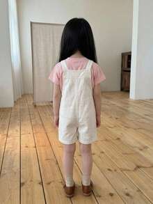 Dazy Kids 嬰兒/幼兒(女童) 破洞休閒寬鬆版型夏季可愛牛仔吊帶褲 - 白色 - 查看 2